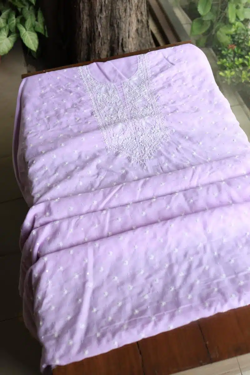 Lavender Cotton Chikankari Unstitched Kurta Fabrics