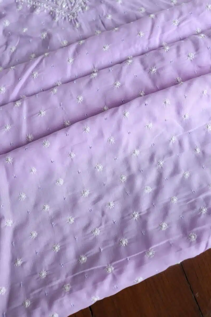 Lavender Cotton Chikankari Unstitched Kurta Fabrics