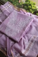 Lavender Mal Cotton Chikankari Unstitched Kurta Dupatta Fabrics With Kamdani