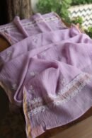 Lavender Mal Cotton Chikankari Unstitched Kurta Dupatta Fabrics With Kamdani