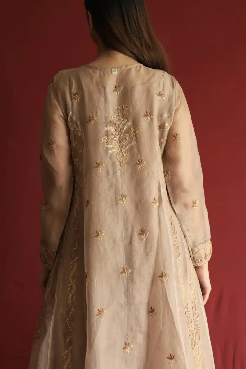 Beige Noor Organza Chikankari Anarkali Set
