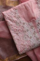 Lotus Pink Paper Tussar Ari Kasab Resham Chikankari Unstitched Kurta Dupatta Fabrics