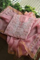 Lotus Pink Paper Tussar Ari Kasab Resham Chikankari Unstitched Kurta Dupatta Fabrics