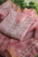 Lotus Pink Paper Tussar Ari Kasab Resham Chikankari Unstitched Kurta Dupatta Fabrics