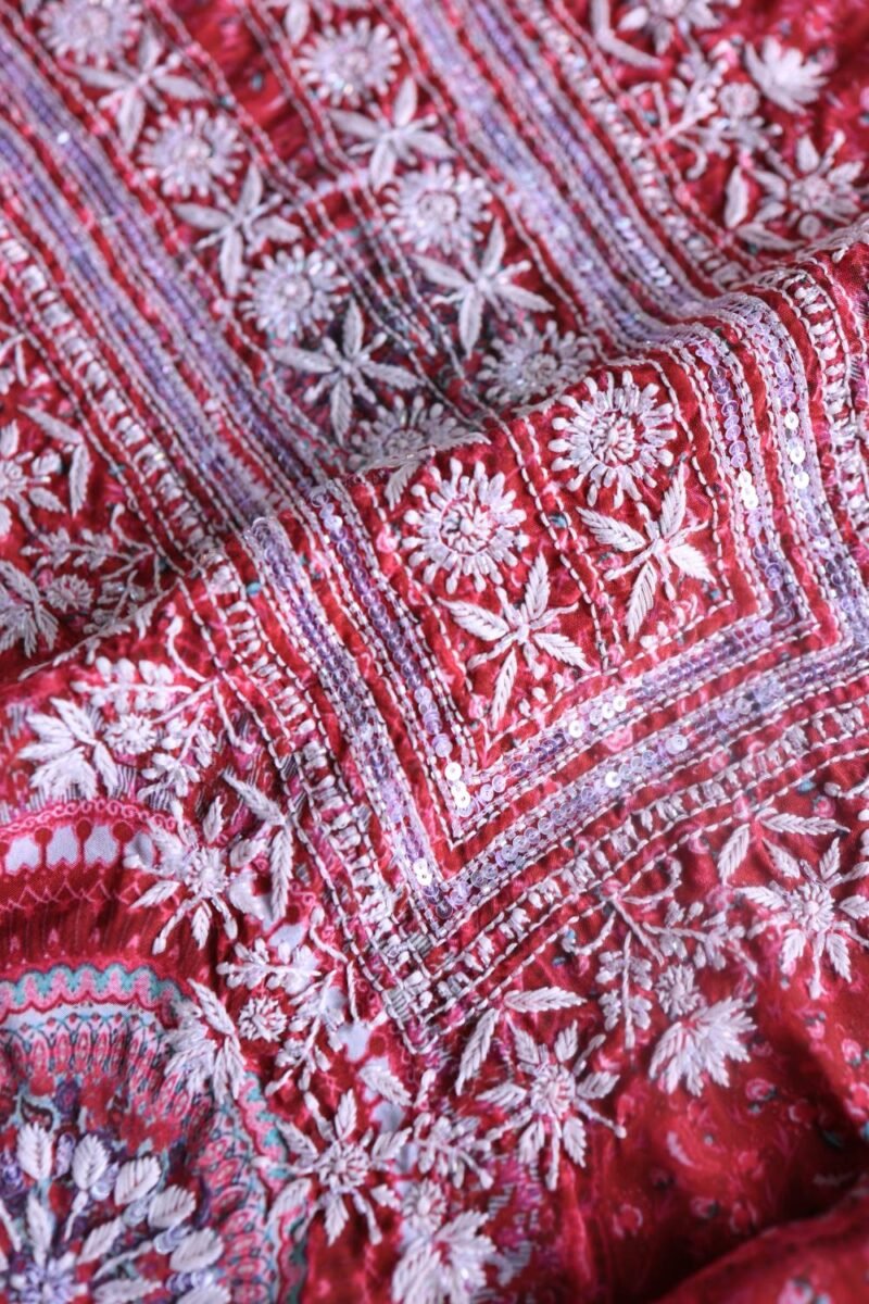 Magenta Muslin Chikankari Unstitched Kurta Fabrics