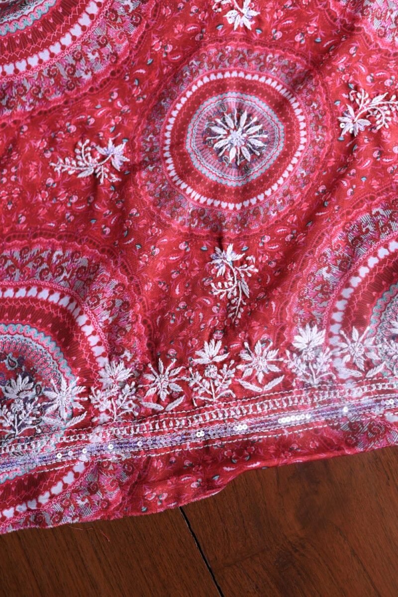 Magenta Muslin Chikankari Unstitched Kurta Fabrics
