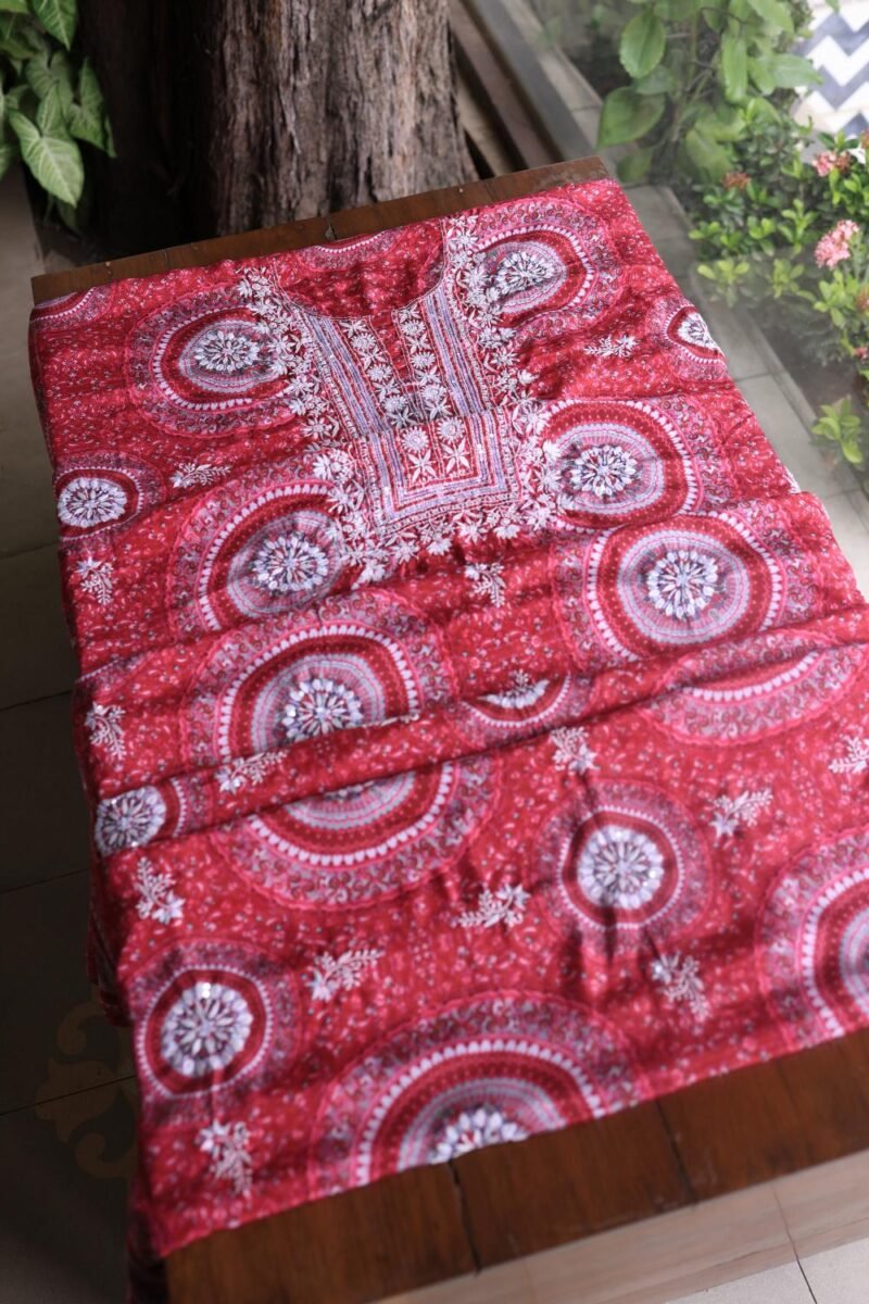 Magenta Muslin Chikankari Unstitched Kurta Fabrics