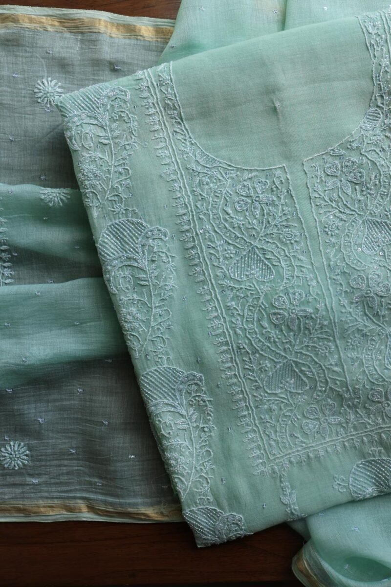 Malmals Pearl Work Fine Chikankari Unstitched Fabrics