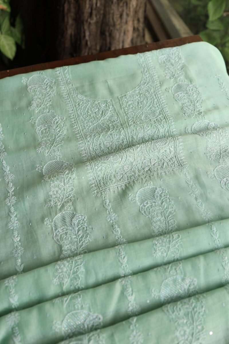 Malmals Pearl Work Fine Chikankari Unstitched Fabrics