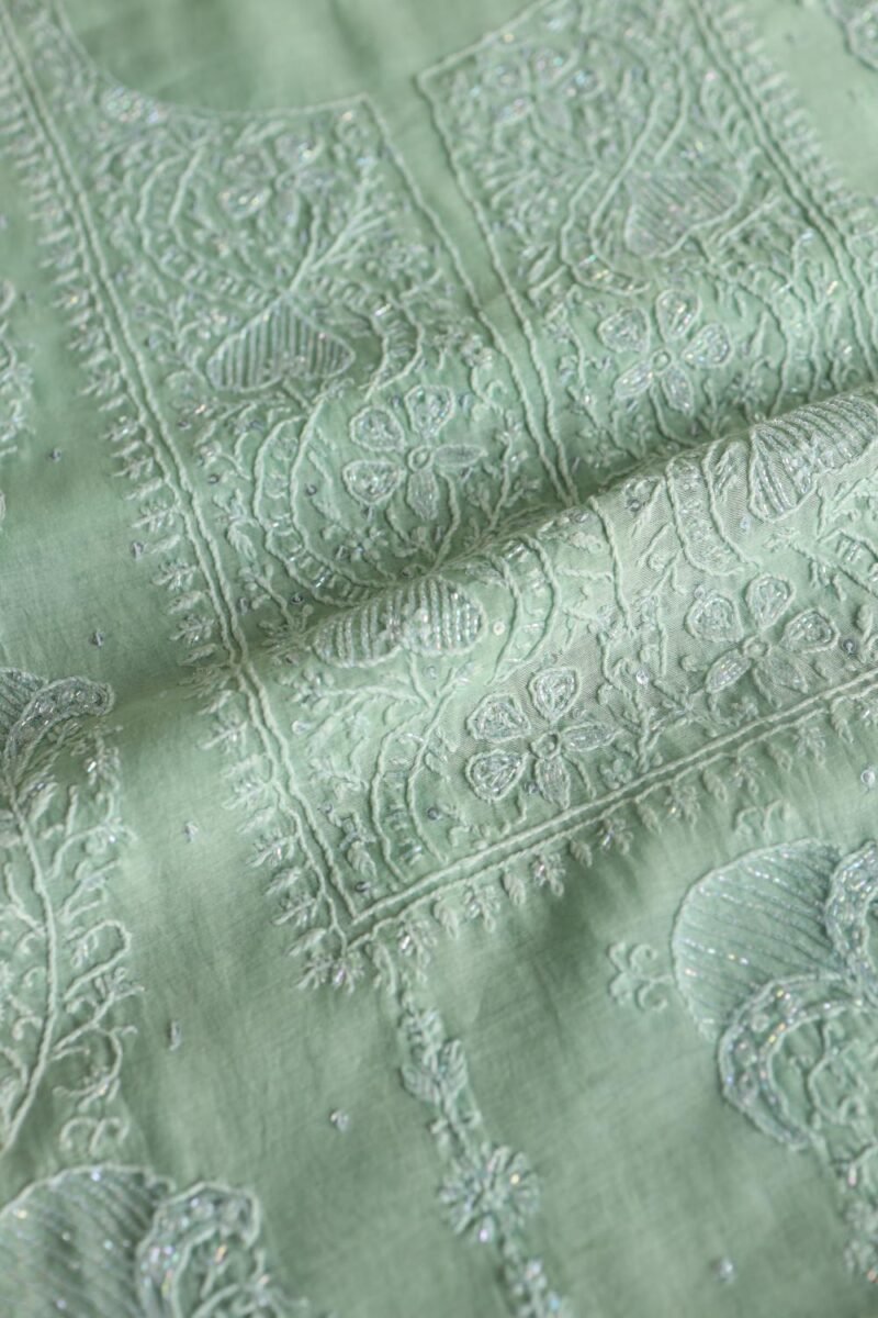Malmals Pearl Work Fine Chikankari Unstitched Fabrics