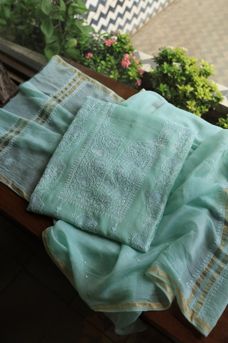 Malmals Pearl Work Fine Chikankari Unstitched Fabrics