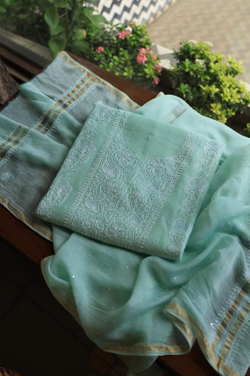 Malmals Pearl Work Fine Chikankari Unstitched Fabrics