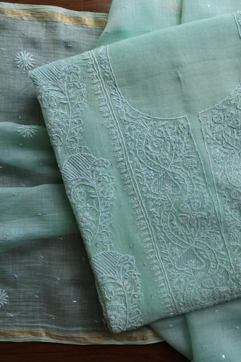 Malmals Pearl Work Fine Chikankari Unstitched Fabrics