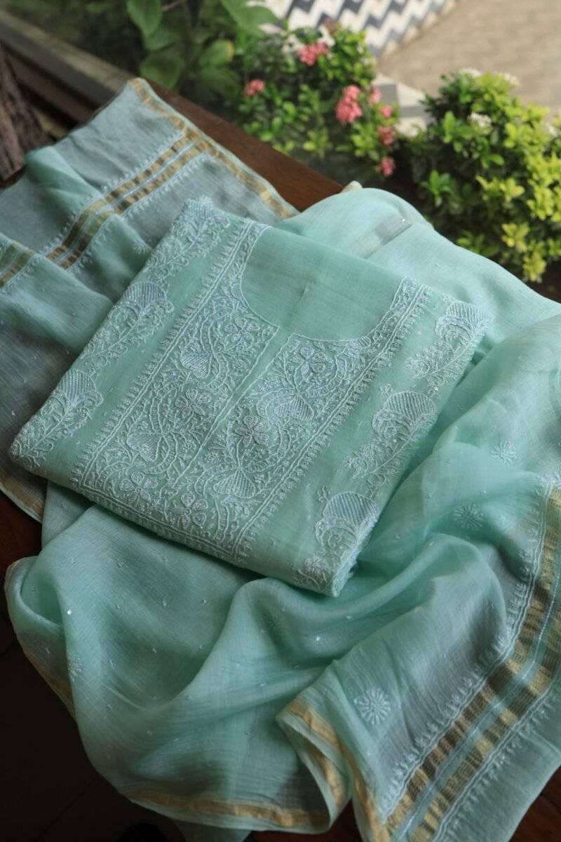 Malmals Pearl Work Fine Chikankari Unstitched Fabrics