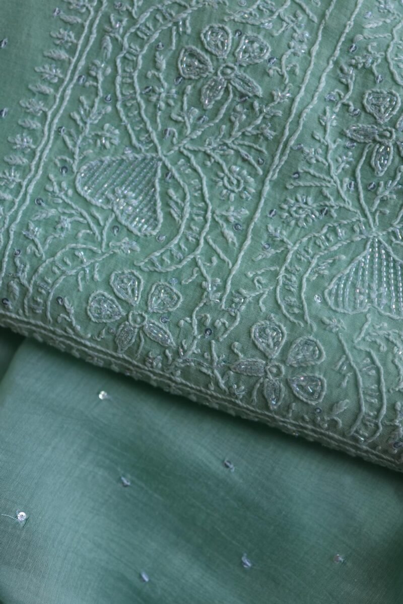 Malmals Pearl Work Fine Chikankari Unstitched Fabrics