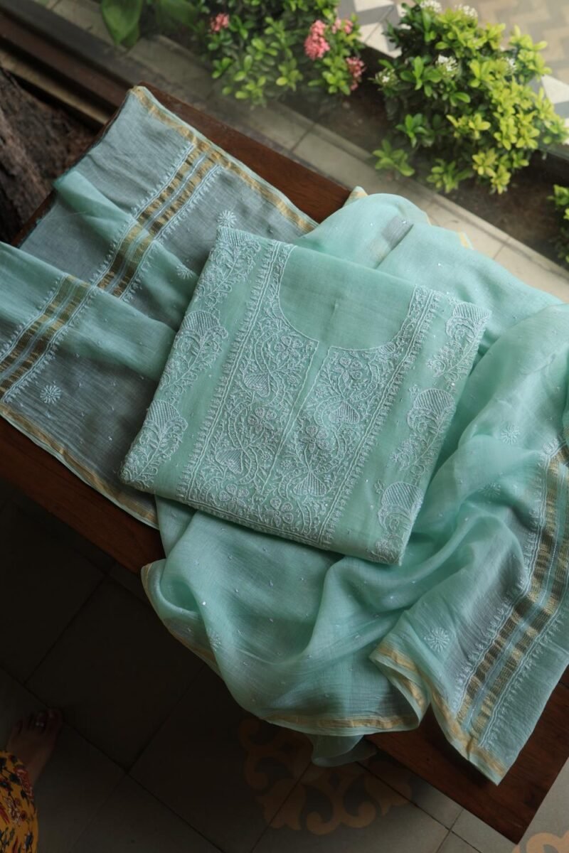 Malmals Pearl Work Fine Chikankari Unstitched Fabrics