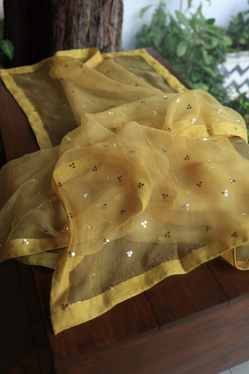 Mango Yellow Tissue Silk Mukaish Unstitched Fabrics
