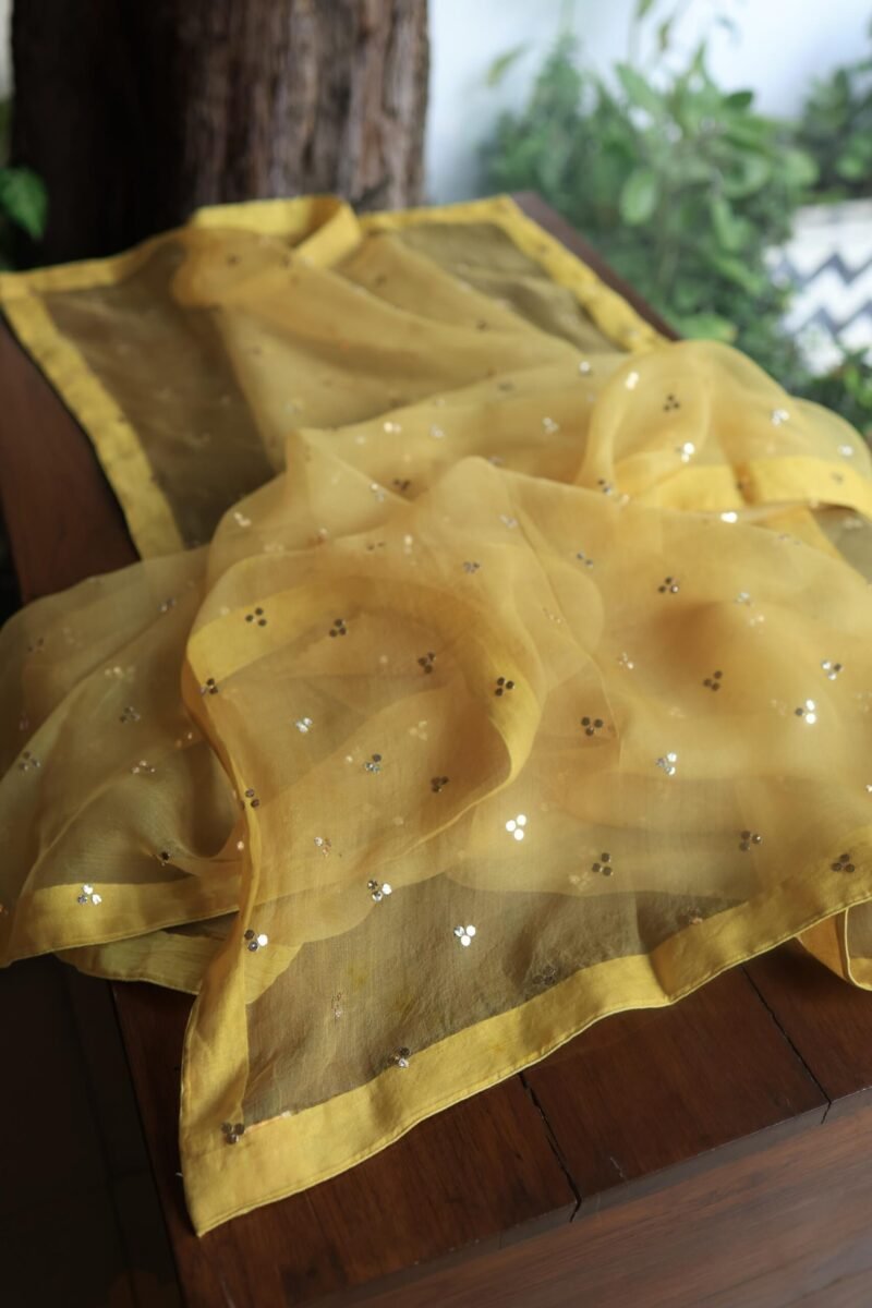 Mango Yellow Tissue Silk Mukaish Unstitched Fabrics