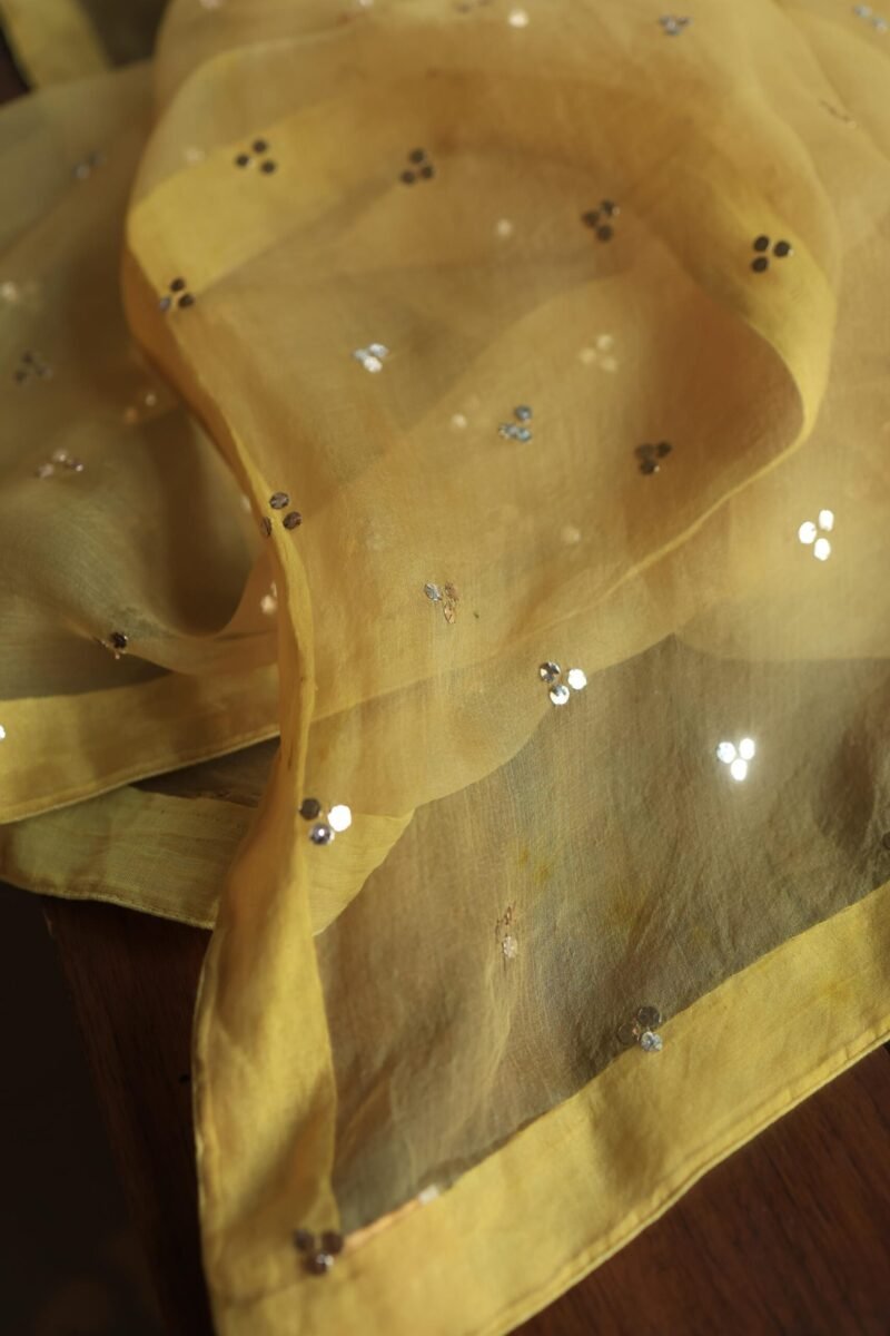Mango Yellow Tissue Silk Mukaish Unstitched Fabrics