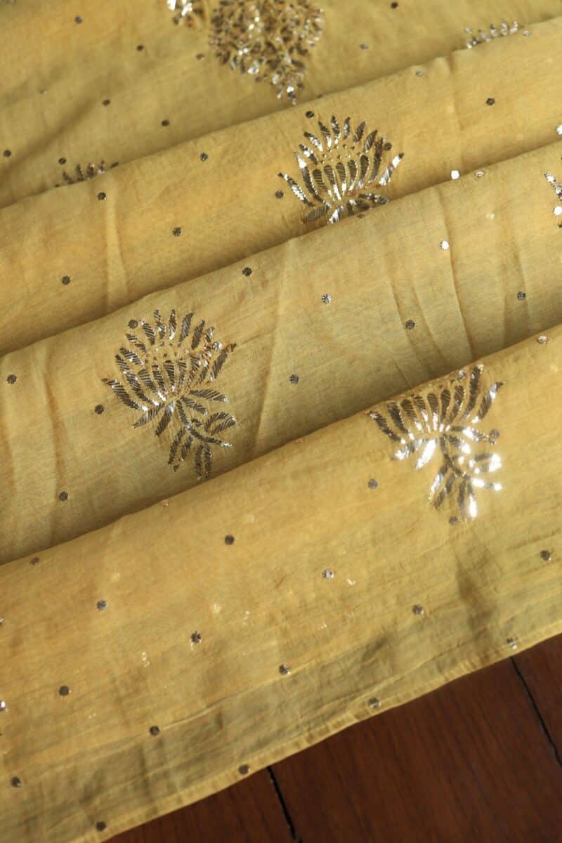 Mango Yellow Tissue Silk Mukaish Unstitched Fabrics