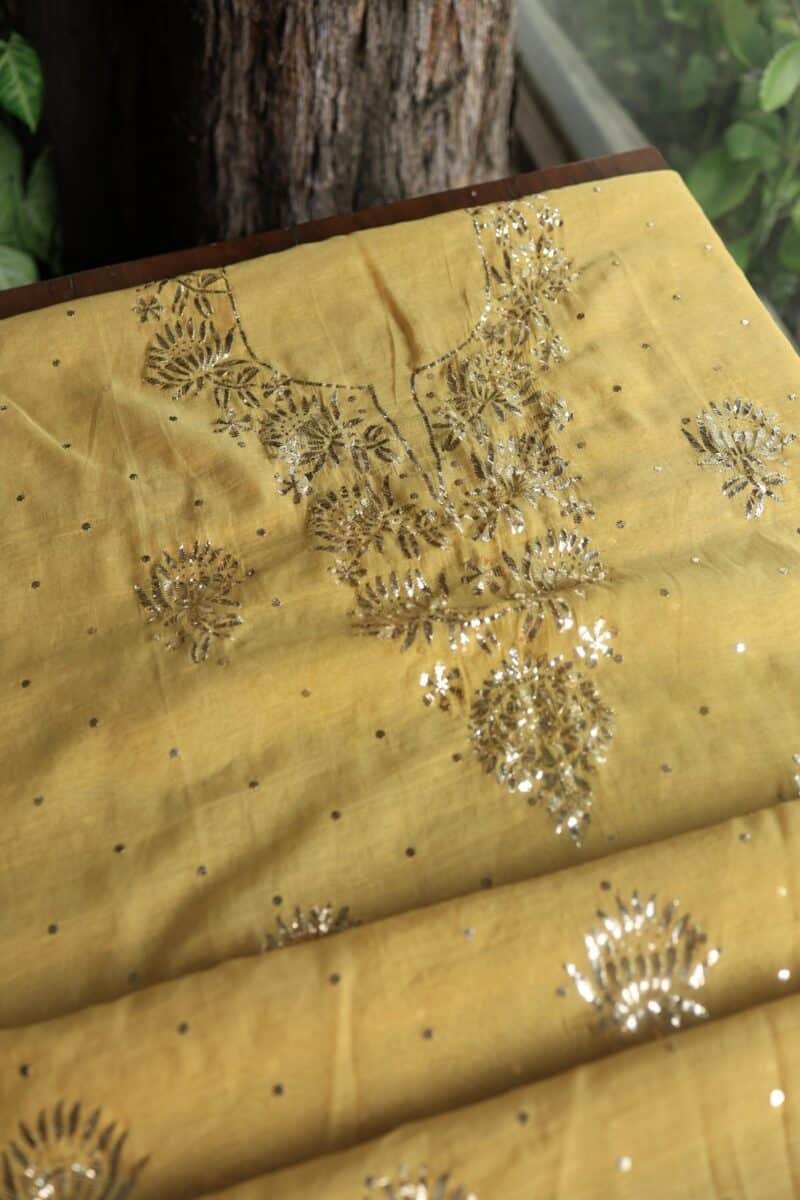 Mango Yellow Tissue Silk Mukaish Unstitched Fabrics