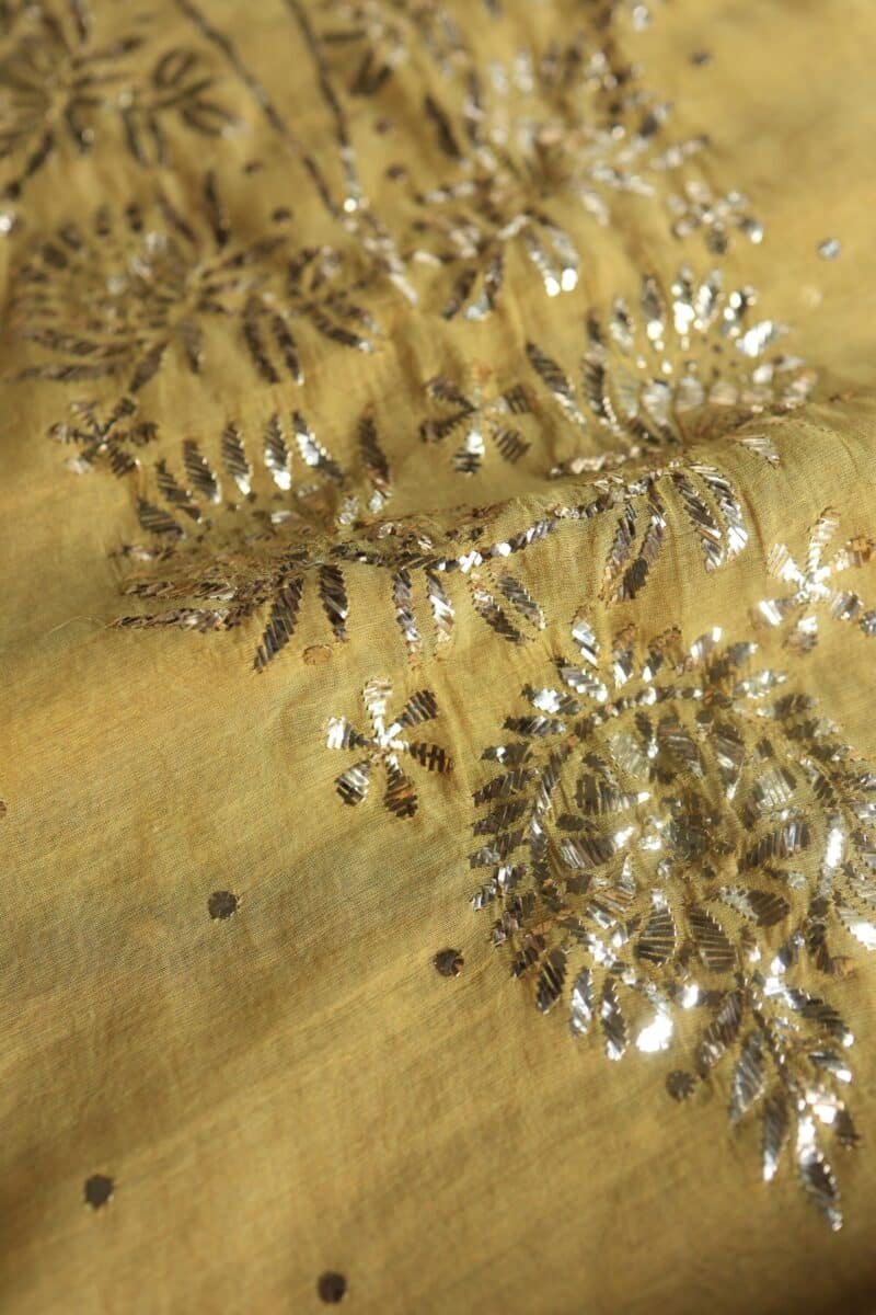 Mango Yellow Tissue Silk Mukaish Unstitched Fabrics