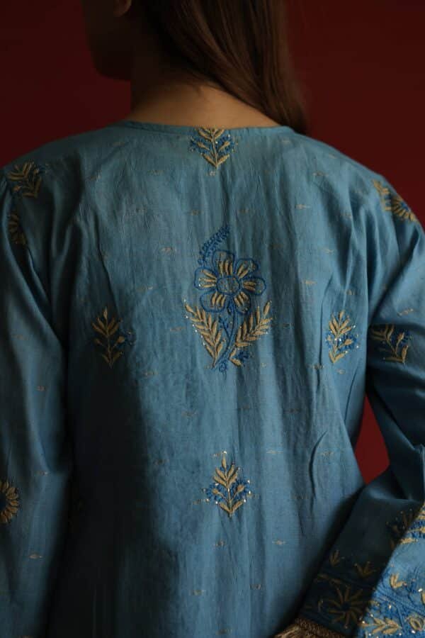 Marble Blue Jamdani Ready To Wear Kurta Dupatta Set - Image 8