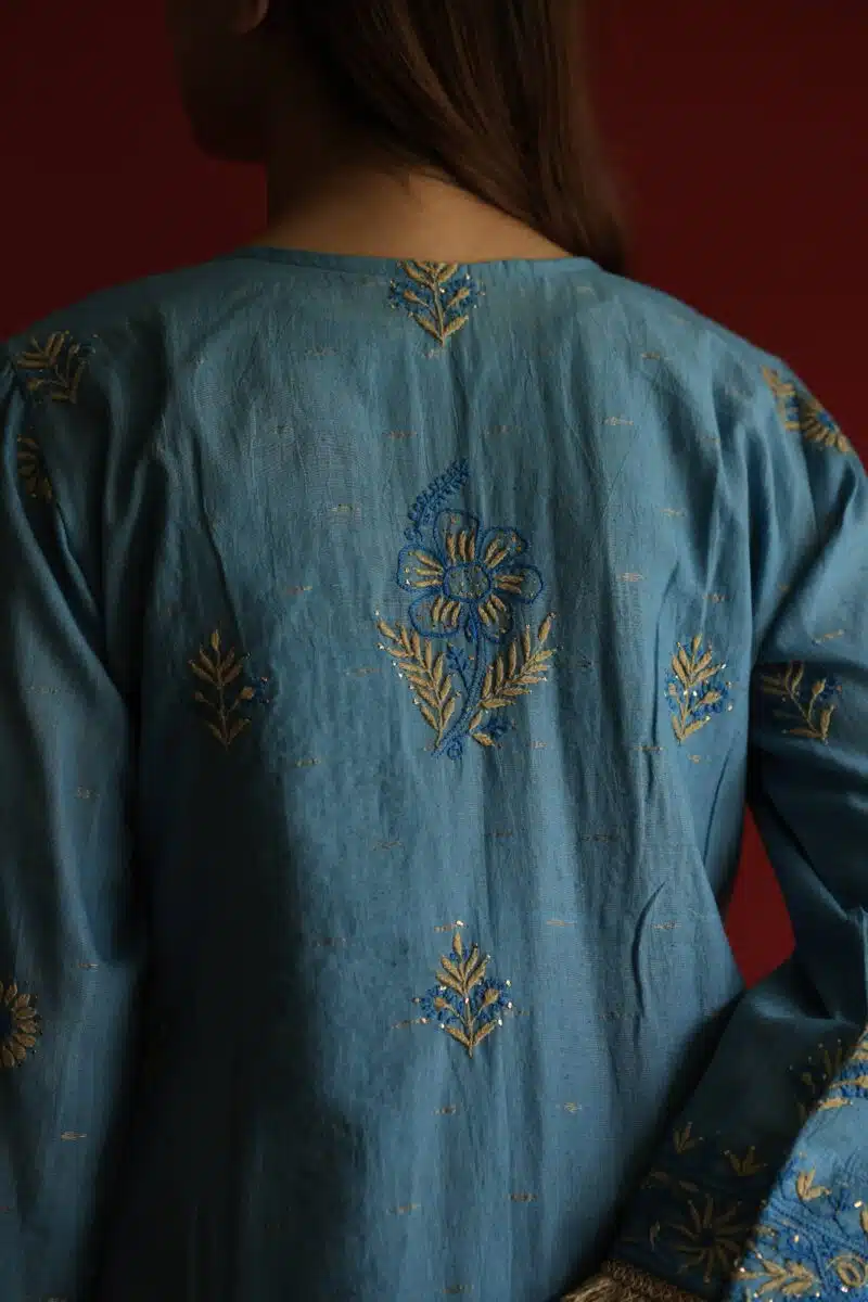 Marble Blue Jamdani Ready To Wear Kurta Dupatta Set