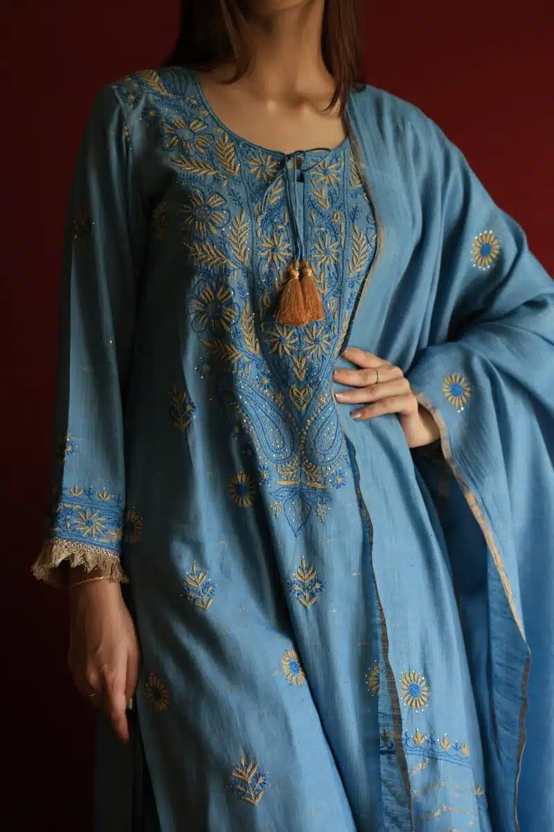 Marble Blue Jamdani Ready To Wear Kurta Dupatta Set