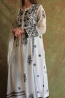 Monochrome Mul Chanderi Mukaish Kamdani Chikankari Stitched Kurta Dupatta Set