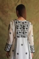Monochrome Mul Chanderi Mukaish Kamdani Chikankari Stitched Kurta Dupatta Set