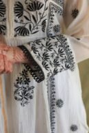 Monochrome Mul Chanderi Mukaish Kamdani Chikankari Stitched Kurta Dupatta Set