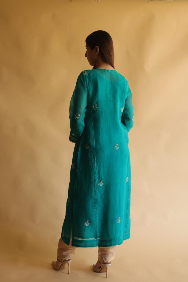 Mukaish Kamdani Noor Organza Chikankari Kurta Set