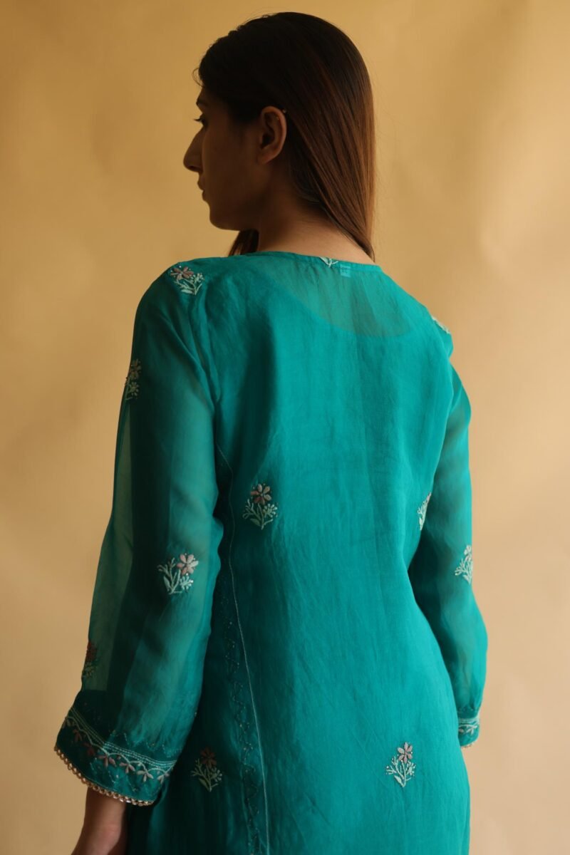 Mukaish Kamdani Noor Organza Chikankari Kurta Set