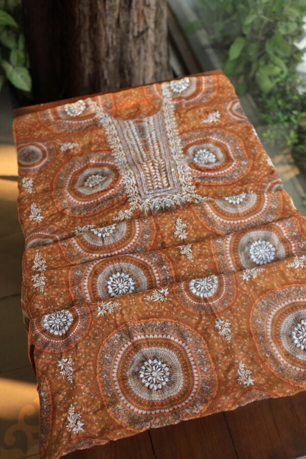 Muslin Chikankari Unstitched Kurta Fabrics - Image 6