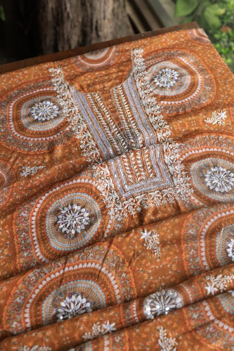 Mustard Muslin Chikankari Kurta Fabrics