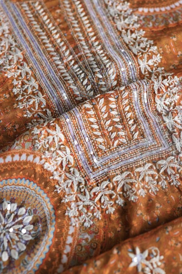 Mustard Muslin Chikankari Kurta Fabrics - Image 4