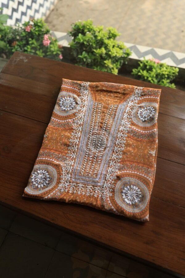Mustard Muslin Chikankari Kurta Fabrics - Image 7