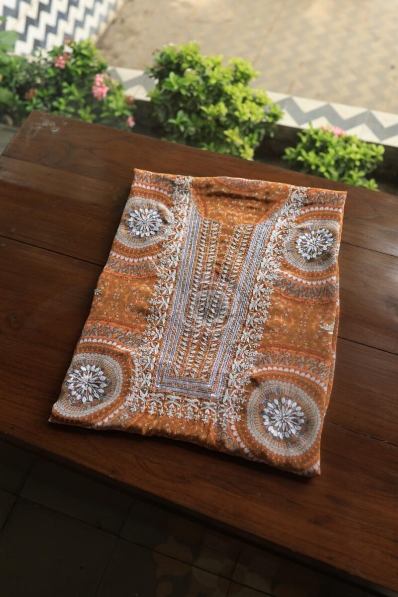 Mustard Muslin Chikankari Kurta Fabrics