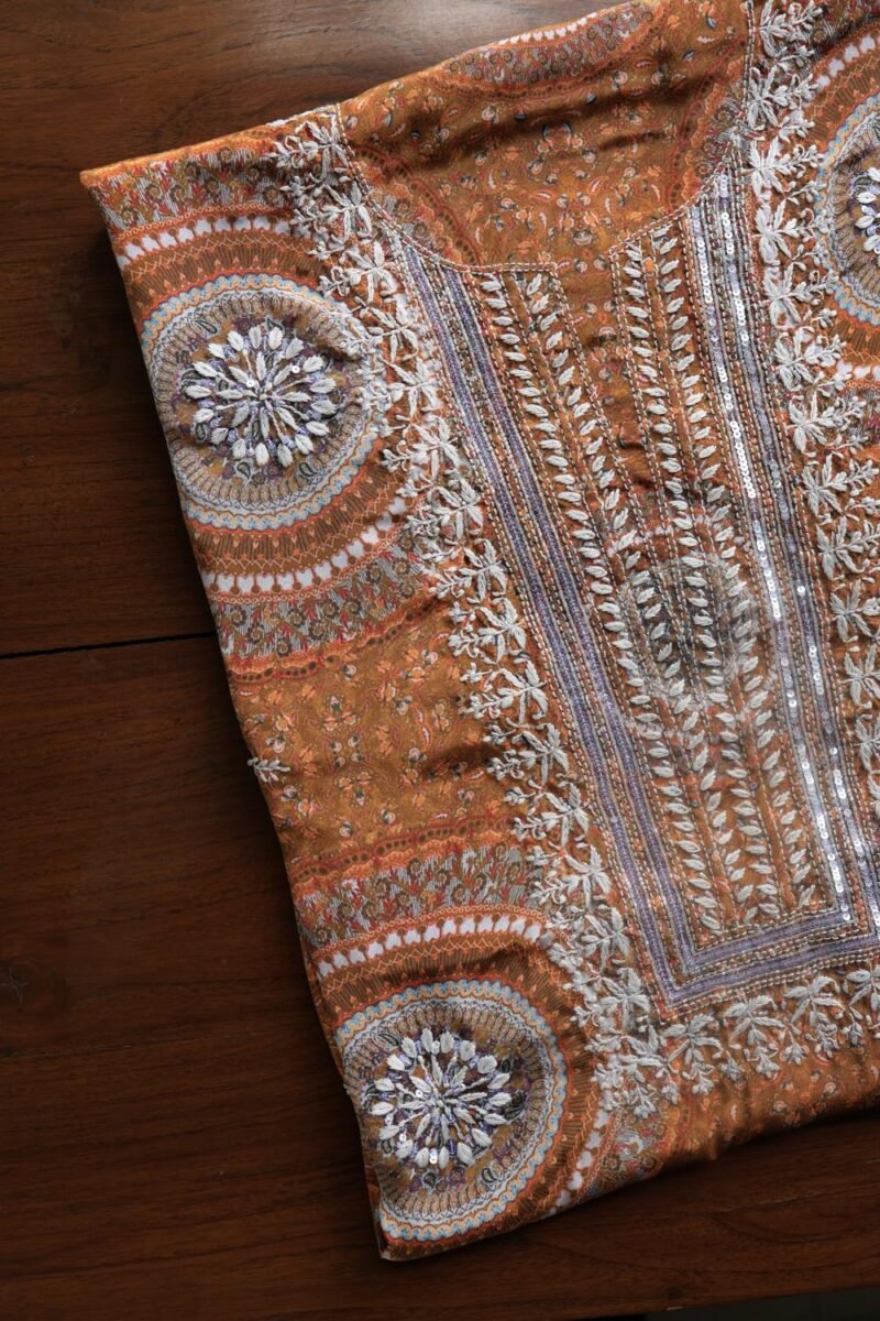 Mustard Muslin Chikankari Kurta Fabrics