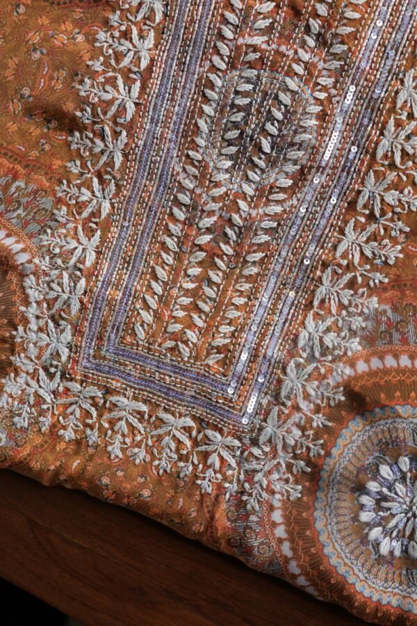Mustard Muslin Chikankari Kurta Fabrics - Image 2