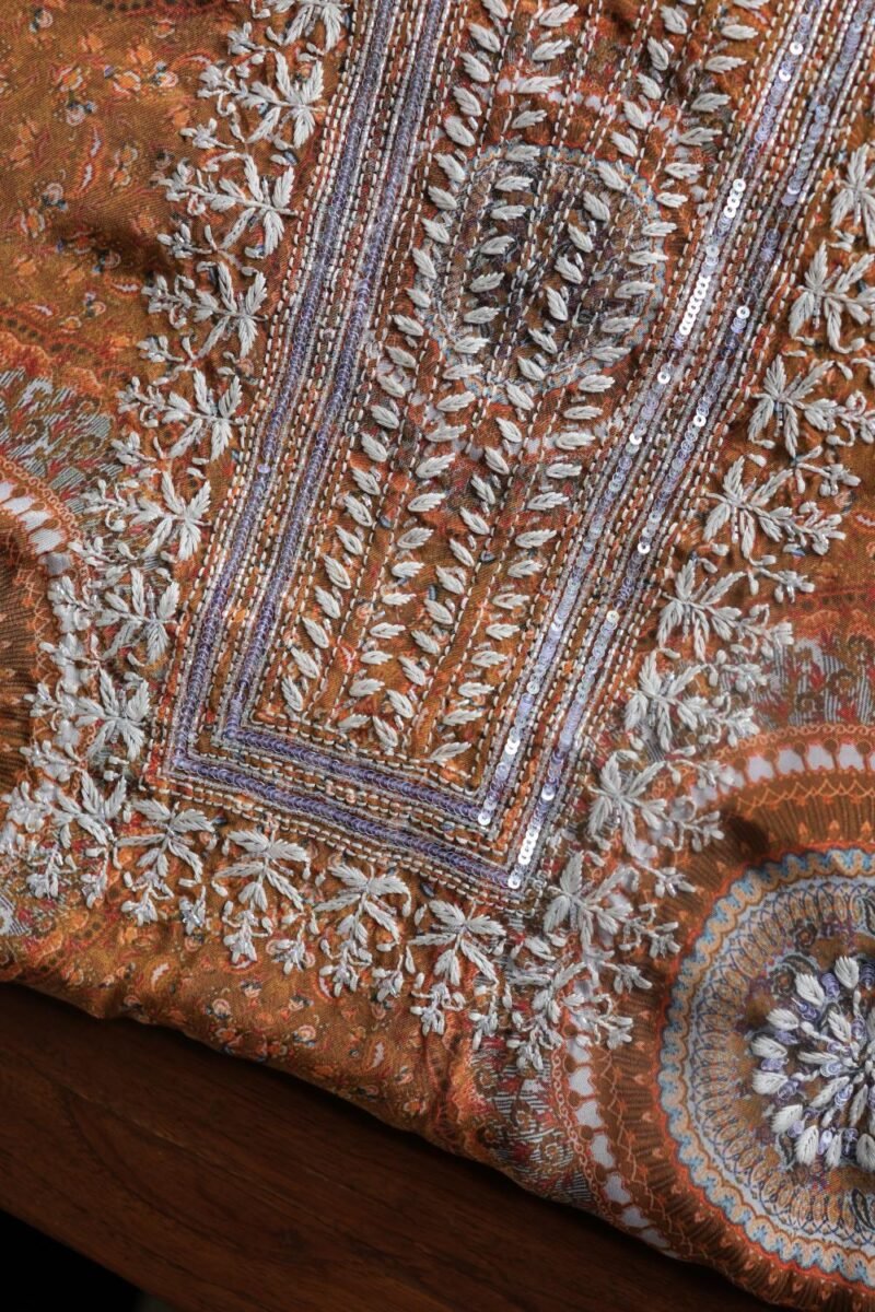 Mustard Muslin Chikankari Kurta Fabrics