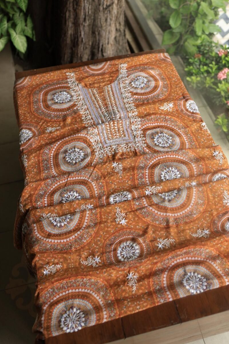 Mustard Muslin Chikankari Kurta Fabrics