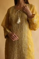 Mustard Yellow Noor Organza Silk Chikankari Straight Cut Kurta Dupatta Set