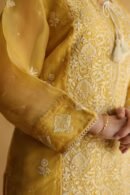 Mustard Yellow Noor Organza Silk Chikankari Straight Cut Kurta Dupatta Set