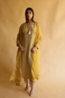 Mustard Yellow Noor Organza Silk Chikankari Straight Cut Kurta Dupatta Set