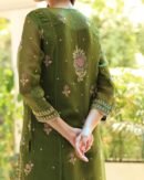 Forest Green Noor Organza Silk Chikankari Straight Cut Kurta Dupatta Set