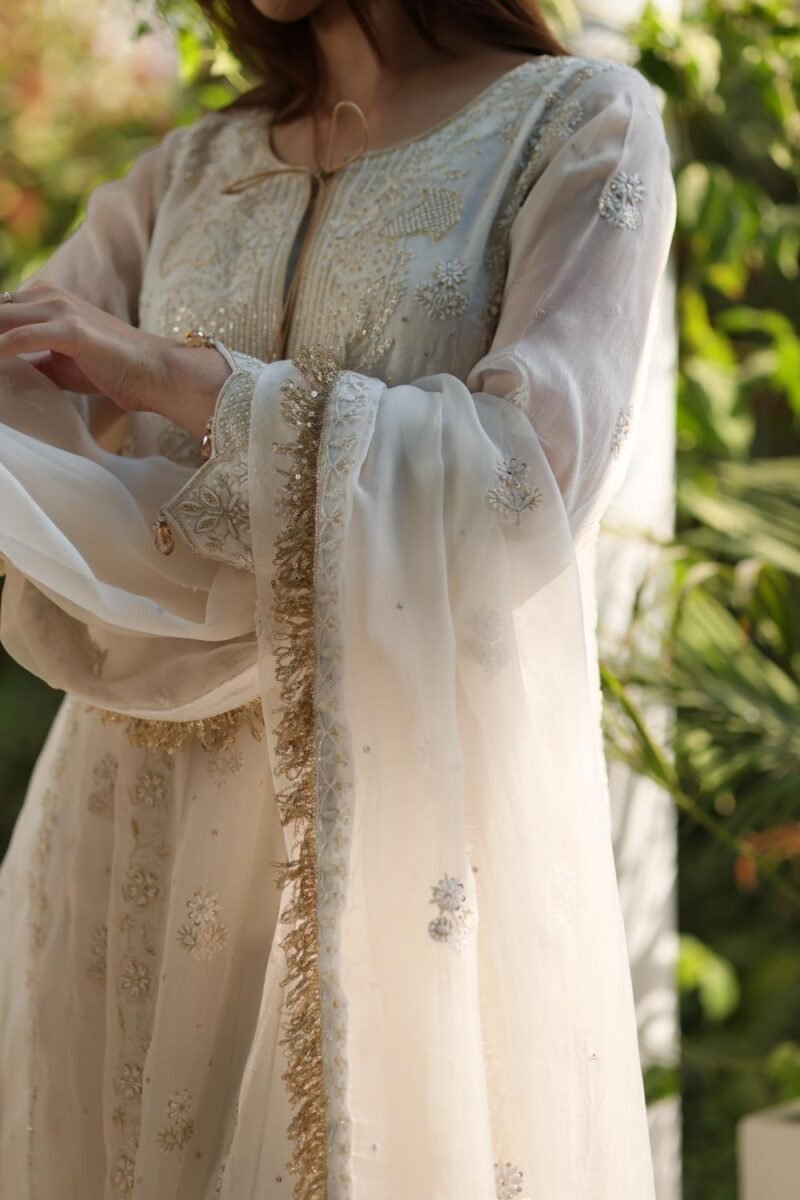 Dove White Noor Organza Chikankari Anarkali