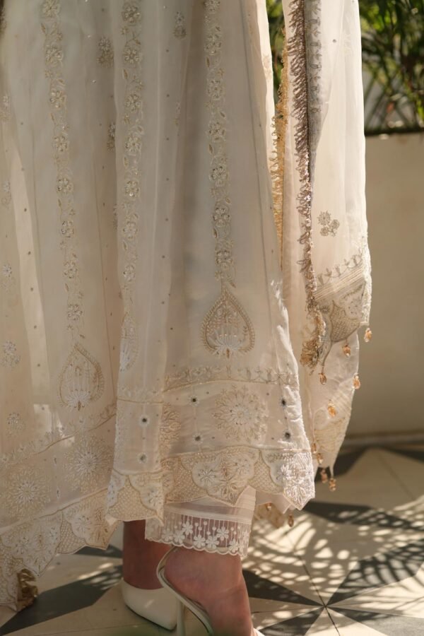 Dove White Noor Organza Chikankari Anarkali - Image 5