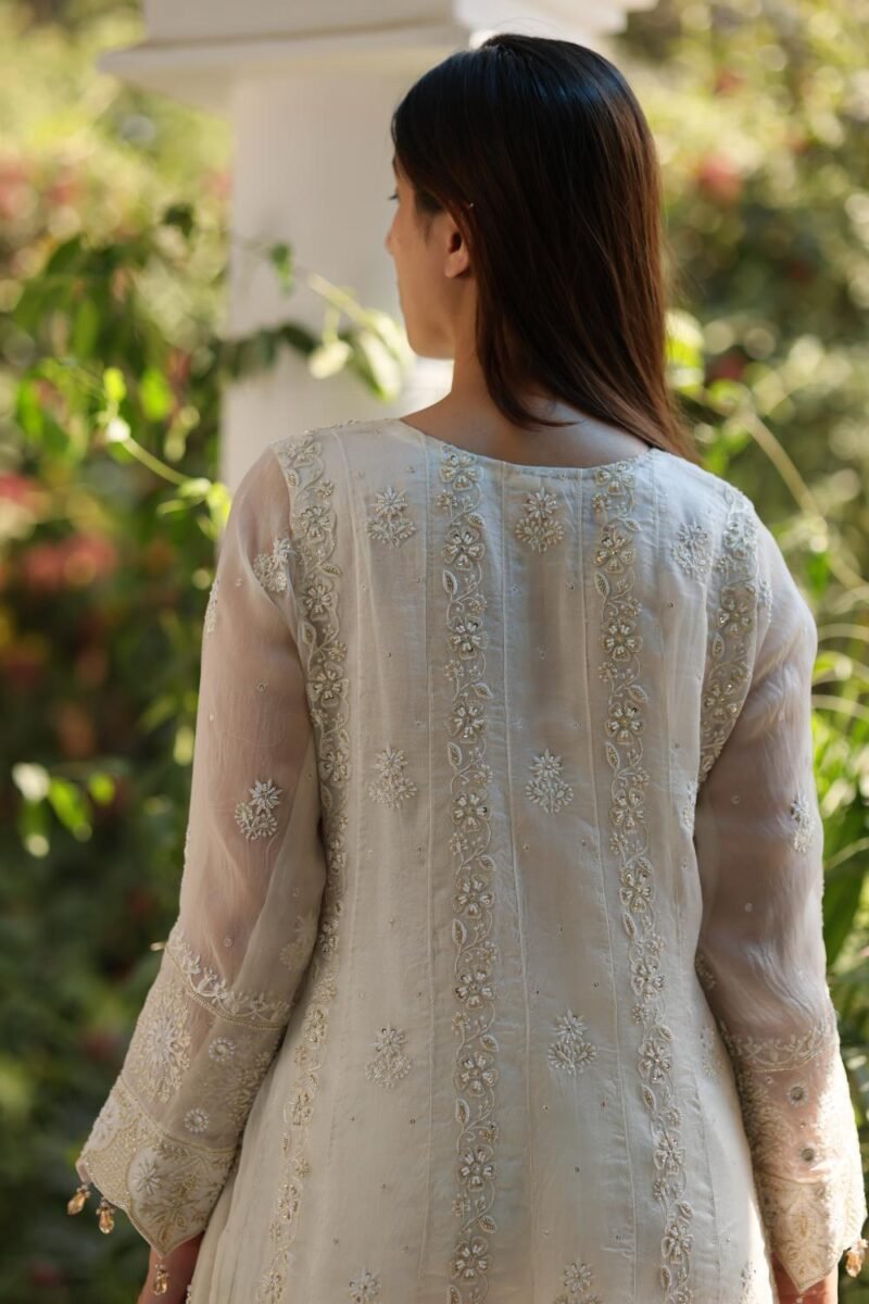 Dove White Noor Organza Chikankari Anarkali